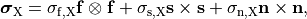 \begin{equation}
\boldsymbol{\sigma}_{\mathrm X} = \sigma_{\mathrm f, \mathrm X} \mathbf{f} \otimes \mathbf{f} +
\sigma_{\mathrm s, \mathrm X} \mathbf{s} \times \mathbf{s} +
\sigma_{\mathrm n, \mathrm X} \mathbf{n} \times \mathbf{n}, \nonumber
\end{equation}