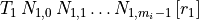 T_1 \, N_{1,0} \, N_{1,1} \ldots N_{1,m_i-1} \, [r_1]
