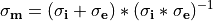 \mathbf{\sigma_m} = (\mathbf{\sigma_i}+\mathbf{\sigma_e})*(\mathbf{\sigma_i}*\mathbf{\sigma_e})^{-1}