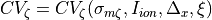 CV_\zeta = CV_\zeta({\sigma_{m\zeta}},I_{ion},\Delta_x,\xi)