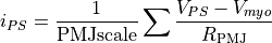 i_{PS} = \frac{1}{\text{PMJscale}} \sum \frac{V_{PS}-V_{myo}}{R_{\text{PMJ}}}